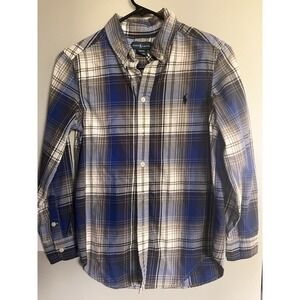 Polo Ralph Lauren Natural Stretch Button Down Shirt Blue Plaid Boys Medium 10-12